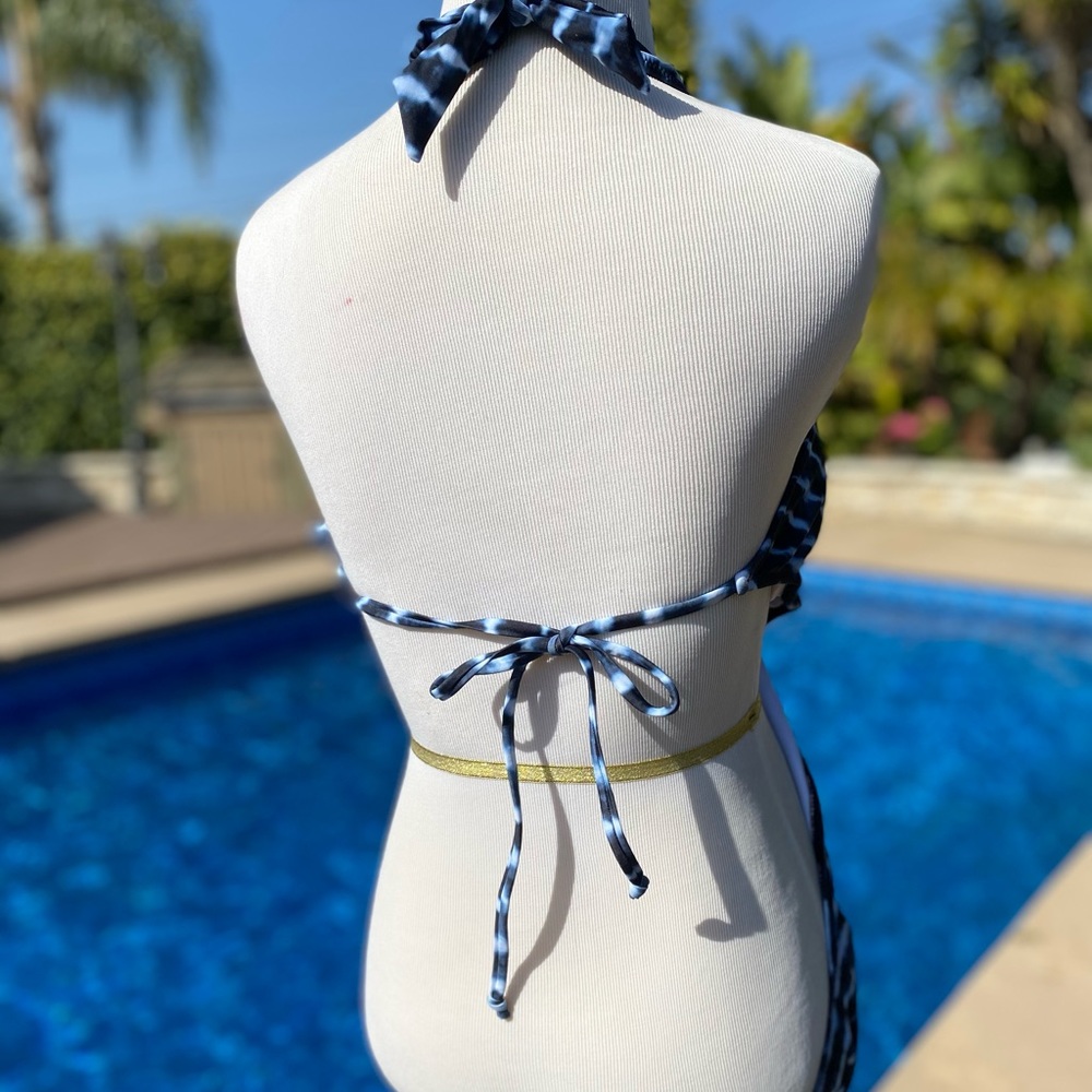 Halter Cutout Dark Blue Tie Dye One Piece Swimsuit - Picture 7 of 14